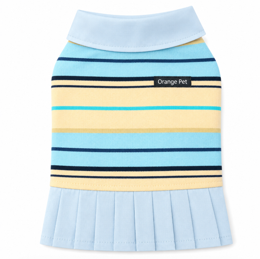 Blue Striped Pet Pleated Dress